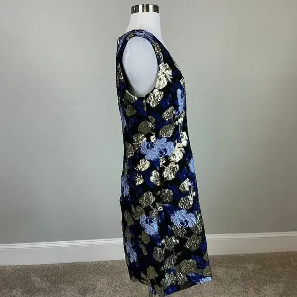 Badgley Mischka Metallic Floral Print A-Line Cocktail Dress Blue Multi Size 12 - Picture 4 of 13